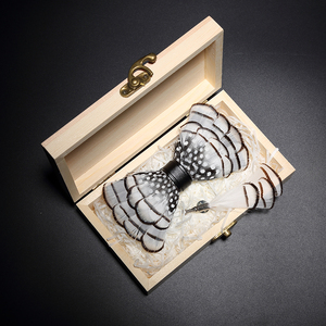 Noeuds <span class=keywords><strong>papillon</strong></span> en plumes pour hommes, noir et blanc, faits à la main, pour mariage, fête, cérémonie, remise de diplôme, coffret cadeau - Product Image 1