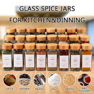 Nuova etichetta privata personalizzata 4 Oz 24pcs Set barattolo di spezie in vetro per contenitori per alimenti da cucina ermetico alto con coperchi in bambù