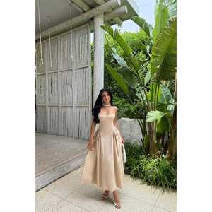 Gaun Panjang Spandex Transparan Bermotif Bunga Solid dengan Tali Tipis, Model Empire Waistline, Puff, Panjang Lantai, Ukuran XS-XL untuk Acara Klub dan Prom - Product Image 4