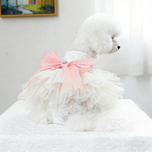 Falda de Tul para Perros y Gatos, Vestido de Encaje Bordado, Lazo Blanco y Rosa, Vestido de Boda, Ropa de Poliéster para las Cuatro Estaciones - Product Image 4