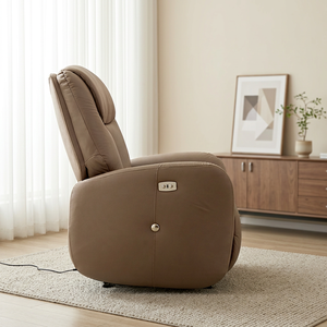 Fauteuil inclinable moderne en cuir marron avec base pivotante réglable en métal pour salon et mobilier de maison - Product Image 4