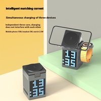 Pengisi Daya Nirkabel Cepat 15W QI2 Speaker Audio BT 6IN1 Multifungsi Dudukan Magnetik Jam Alarm Jam Tangan Pintar Motif Kartun Mosaik