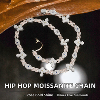 Cadena de eslabones cubanos de plata de ley unisex con dijes de lujo de moda hip hop: cruz, ojo turco e infinito, con moissanita
