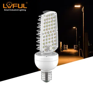 Bohlam LED jalan, 50W setengah sisi 180 derajat dapat diputar bohlam jagung E26 E27 E39 E40 gudang cahaya jalan IP65 tahan air aluminium