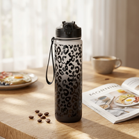 Bouteille d'eau en plastique grande capacité avec imprimé léopard dégradé, gourde de sport pour l'été en extérieur