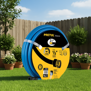 Enrouleur de tuyau d'arrosage Pretul Basic 10m avec tuyau en plastique bleu de 1/2 pouce de diamètre et connecteurs à 2 couches pour l'arrosage en extérieur - Product Image 2