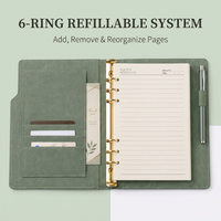Organiseur de carnet à anneaux A5 personnalisé en cuir PU rechargeable avec fentes pour cartes, attache pour stylo et impression de logo