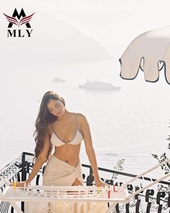 طقم بيكيني نسائي من قطعتين من MLY بألوان متباينة مع أشرطة كتف قابلة للفصل وتصميم بوهيمي، ملابس سباحة للتحكم في البطن - Product Image 4