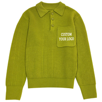 Fabricant Polo personnalisé de haute qualité pour hommes Pull en tricot à manches longues et à col boutonné avec poche