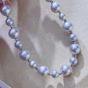 Collier de perles d'eau douce naturelles, couleur sirène, perles rondes de 10-9 mm, presque sans temps pour le cadeau, matériau en chanvre - Product Image 3