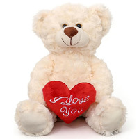 Ours en peluche mignon avec un cœur « Je t'aime » en peluche douce blanche, cadeau d'anniversaire pour elle ou lui, petite amie, petit ami, anniversaire, ours de 50 cm