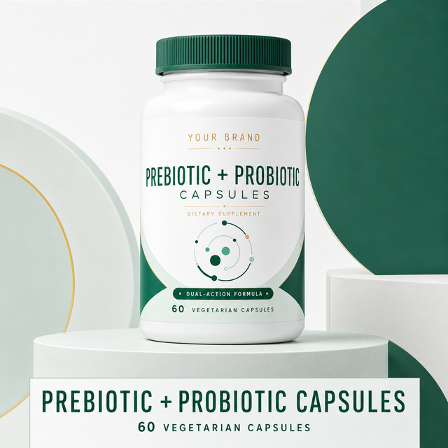 Prebiotic Plus Probiotic Capsules Combined Dietary Formula for Gut and Digestive Wellness