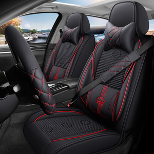 Housse de Siège Auto 5 Pièces de Haute Qualité, Ensemble Housse de <span class=keywords><strong>Volant</strong></span> Ajustement Universel Brodé Maille Respirante en <span class=keywords><strong>Cuir</strong></span> Synthétique Intégrale - Product Image 1