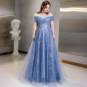 Blue Off-Shoulder Evening Gown A-Line Chiffon Empire Waist Lake Blue Elegant For Banquets And Events - Product Image 1