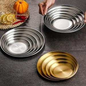 304 Stainless Steel Shallow Plate Gold Round Plate For Home Restaurant Buffet Dessert Serving Tray - Product Image 2