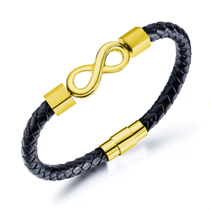 Dropshipping 8 Shape Stainless Steel Custom Name Personalized Couple Braided Leather Magnetic <strong>Infinity</strong> <strong>Bracelet</strong> for Men - Product Image 6