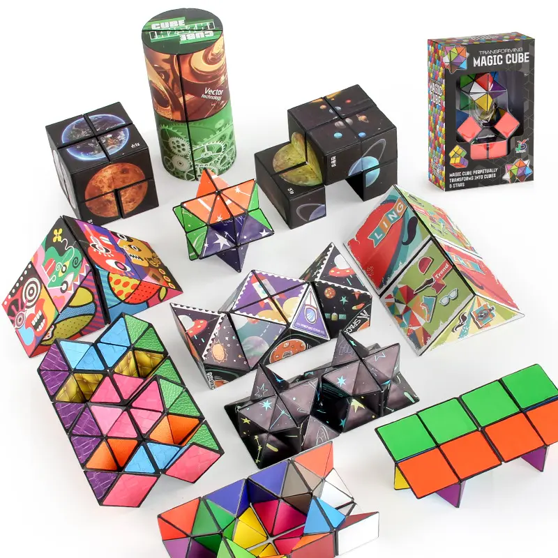 Mainan Fidget kubus ajaib magnetik geometri tak terbatas 3D dekompresi kotak perubahan bentuk latihan otak mainan anak-anak