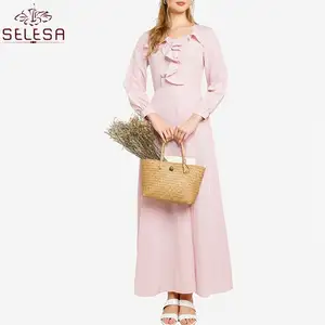 Jupe plissée pour femmes, vêtements islamiques, manches longues, imprimé Floral, Kaftan, vert, Baju Kurung