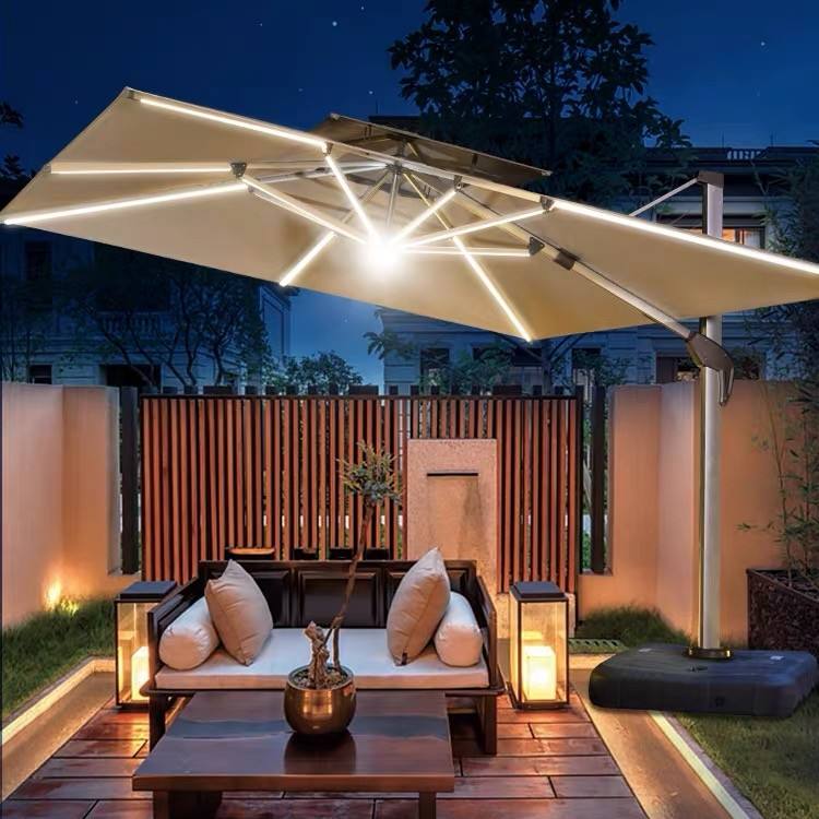 Sombrilla de playa, sombrilla para jardín, sombrilla grande en voladizo para exteriores, sombrillas para Patio con luz Led