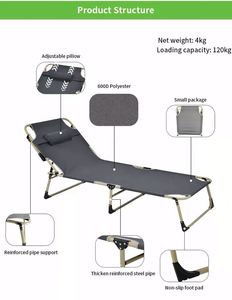 Lit de plage pliable en métal réglable, portable et d'extérieur - Product Image 3