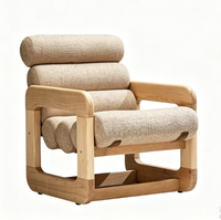 Fauteuil d'appoint moderne en bois massif avec revêtement en tissu, coussin roulé, fauteuil lounge pour salon, hôtel, villa