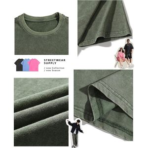 2025 <b>Men's</b> & Women's Oversized Vintage Cotton Acid Wash T-Shirts Basic Unisex <b>Tops</b> with Short Sleeves & Loose Fit Club Style - Product Image 2