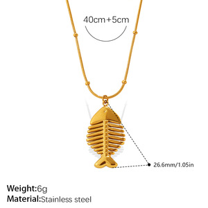 Collar de Espina de Pescado de Acero Inoxidable Chapado en Oro, Estilo Oceánico, Incoloro, Elegante para Mujer - Product Image 4