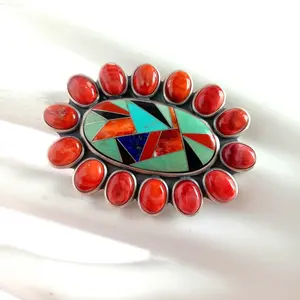 925 Sterling Silver Turquoise red Spiny Oyster Drama Ring handmade jewelry