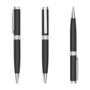 Stylo à bille de luxe rétro en métal noir de qualité supérieure, avec placage or rose et logo gravé au laser - Product Image 3