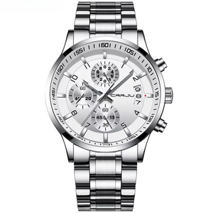 นาฬิกาสปอร์ตโครโนกราฟสำหรับนักธุรกิจ ตัวเรือนสแตนเลส ขอบหน้าปัดแบบ Tachymeter เรืองแสง กันน้ำ นาฬิกาควอตซ์แบบลำลอง พร้อมปฏิทิน - Product Image 4