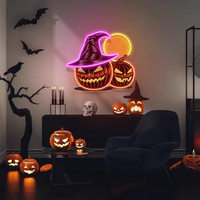 Guirlande de lanternes LED citrouille et lune pour Halloween, accessoires de photographie, décoration d'ambiance d'horreur pour bar, lumières colorées à intensité variable