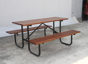Mesa rectangular compuesta de plástico y madera para exteriores, mesa larga de pícnic para acampar - Product Image 4