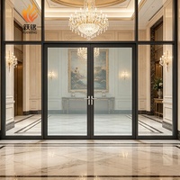Puerta batiente de panel plano de aluminio con rotura de puente térmico y doble acristalamiento, moderna, para interiores de villas residenciales, venta al por mayor de fábrica.