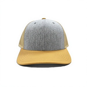 หมวกแก๊ปทรง Trucker 6 แผง สีเทาและมัสตาร์ด พร้อมโลโก้ปรับได้ ด้านหลังเป็นตาข่าย สำหรับผู้ใหญ่ สวมใส่สบายๆ ได้ทุกฤดู เหมาะสำหรับกิจกรรมกลางแจ้ง ผลิตในเวียดนาม - Product Image 1