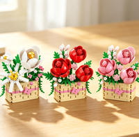 Mini Panier de Fleurs DIY : Blocs de Construction Simulant des Roses, Magnolias et Bauhinias – Briques Ornementales pour Décoration Intérieure et Jouet Cadeau de Fête