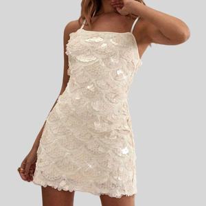 Mini vestido elegante de lentejuelas blancas para <span class=keywords><strong>mujer</strong></span> para trajes de fiesta de vacaciones de invitados de boda - Product Image 4