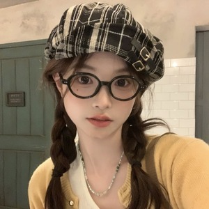 Plaid Cloud <b>Beret</b> For Women Japanese Style Octagonal Hat Artistic Retro Cotton Flannel Spring Autumn Face Slimming - Product Image 4