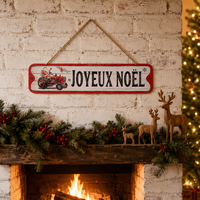 JOYEUX NOEL Truk Pikap Traktor Merah Vintage Dekorasi Dinding Natal Gaya Pedesaan Prancis Hiasan Dinding Kaleng Gantung 2 Desain Buatan Tangan