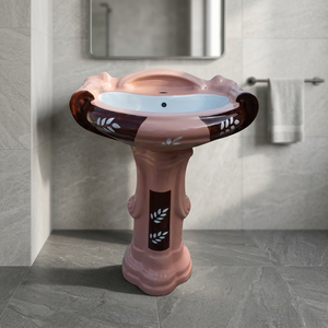Lavabo sur pied en céramique rose carré de conception européenne pour salle de bain moderne - Product Image 4