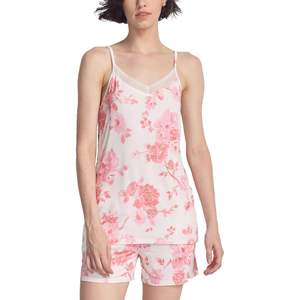 Conjunto de pijama de camiseta para mujer, suave, de viscosa de bambú, top y pantalones cortos con estampado floral, ropa de dormir de tencel modal para mujer, conjuntos de ropa de descanso. - Product Image 1