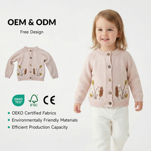 Vêtements d'extérieur pour filles, vêtements tricotés pour nouveau-nés, <span class=keywords><strong>cardigan</strong></span> brodé de fleurs 100% coton, pull pour enfants - Product Image 1