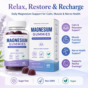 Complément de citrate de magnésium pour adultes en gommes 200 mg, haute biodisponibilité pour le soutien immunitaire, 60 gommes, OEM, 2 gommes par portion - Product Image 5