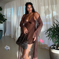 Ensemble de Nuit 2 Pièces pour Femme 2026 : Nuisette Sexy en Satin avec Dentelle et Peignoir Long Transparent – Lingerie et Vêtements d'Intérieur Élégants – Vente en Gros