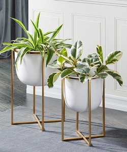 Support de fleur en métal doré et blanc personnalisé décoration de jardin intérieur extérieur unique avec support de jardinière design - Product Image 3