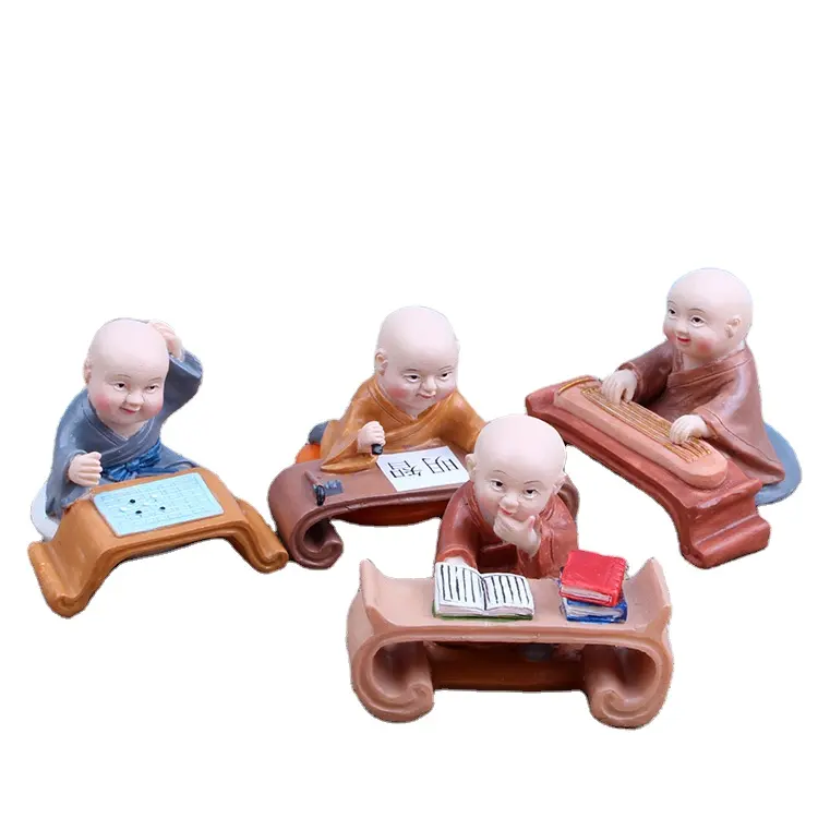 Auto Ornamenten Hars Monniken Maitreya Boeddha Kung Fu Boeddhisme Figuur Doll Gift