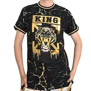 Customized fashion all over foil print with gold embossed print design t-shirt for men