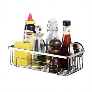 Étagère murale de salle de bain en acier inoxydable, étagère de cuisine, étagère de rangement, fixation <span class=keywords><strong>sans</strong></span> perçage par ventouse - Product Image 2