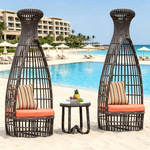 Muebles de Jardín de Ratán, Tumbona de Mimbre <span class=keywords><strong>para</strong></span> Exteriores Estilo Resort con Cojines y Mesa Lateral <span class=keywords><strong>para</strong></span> Piscina y Patio - Product Image 6