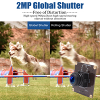 2MP Global Shutter 1080P 90FPS Módulo de cámara USB gran angular con lente ojo de pez de 180 grados Controlador libre UVC para disparos de alta velocidad