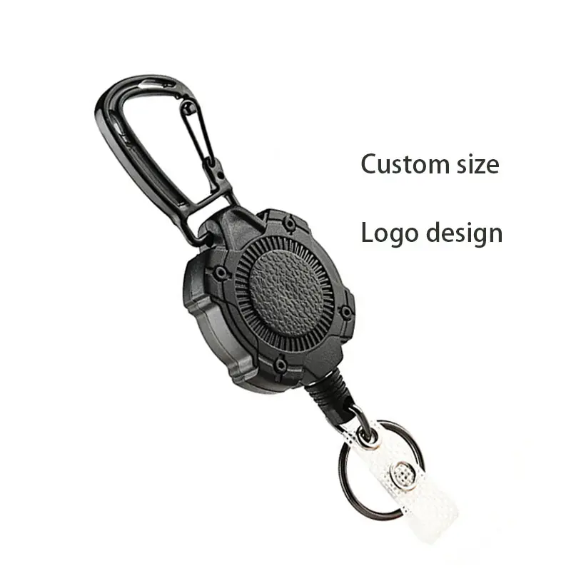 Xinxuhong personalizado resistente retráctil llavero mosquetón titular de la insignia con cable de alambre de acero metálico retráctil